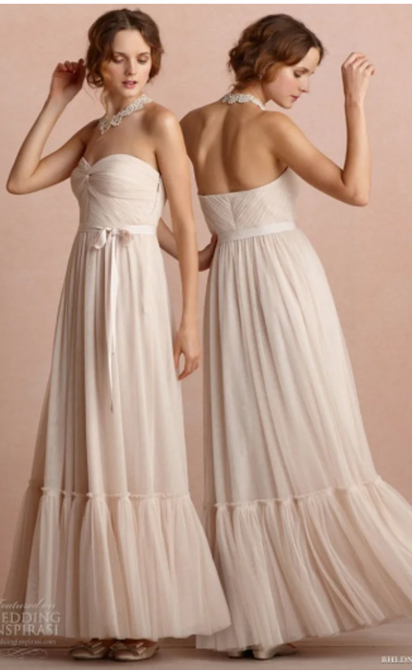 BHLDN Va Et Vien Niceties Blush Tulle Strapless Maxi Dress Gown Wedding Size 4